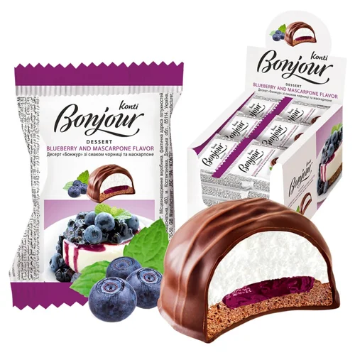 Десерт Konti Bonjour зі смаком чорниці і маскарпоне 29г