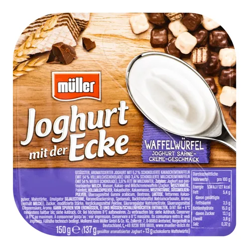 Йогурт 3.8% зі шматочками вафель глазурованих шоколадом Muller ст 150г