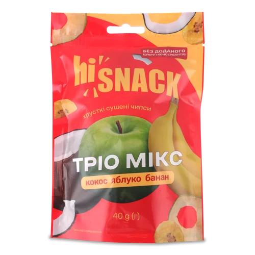 Чипси Сушені Хрусткі Кокос-Яблуко-Банан Тріо Мікс, в/ґ, д/п 40г
