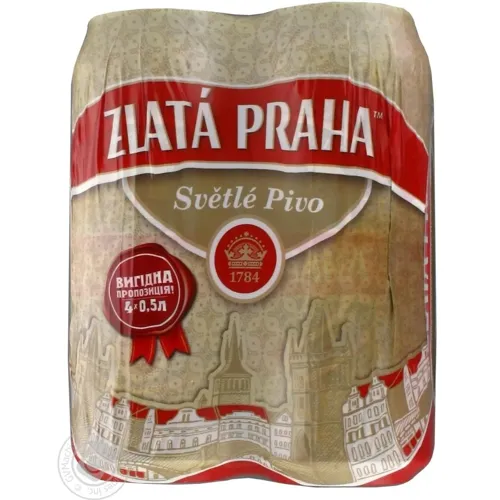 Пиво Zlata Praha світле з залізній банці, 4*0,5л
