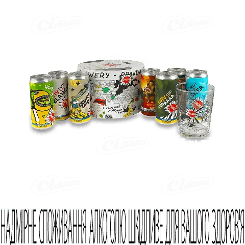 Пиво Правда Pravda Brewery з залізної банки 7*0,33л + келих