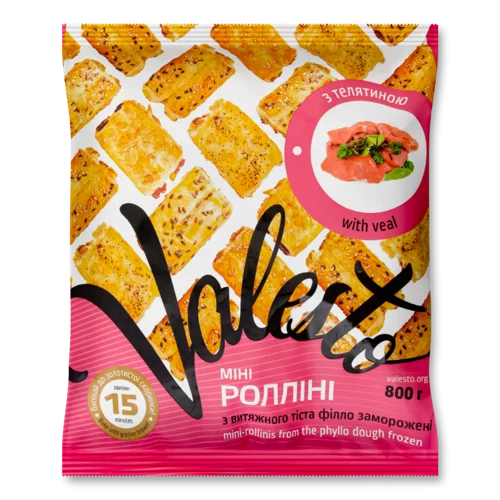 Міні-Ролліні З Витяжного Тіста Філло З Телятиною Заморожені Valesto, м/у, 800г