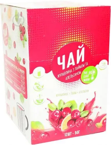 Чай концентрат у стіках "Журавлина з лаймом та апельсином", 50 гр. ТМ Смакуйте