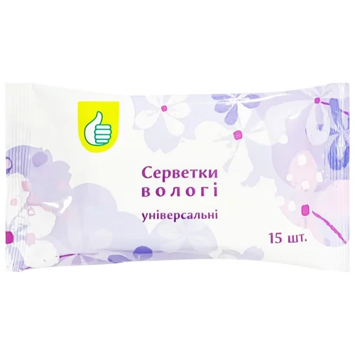Серветки вологі Auchan універсальні блакитні 15шт