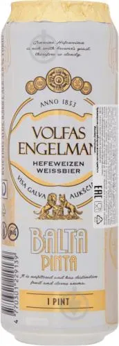 Пиво Volfas Engelman Balta Pinta світле нефільтроване 0,568л ж/б