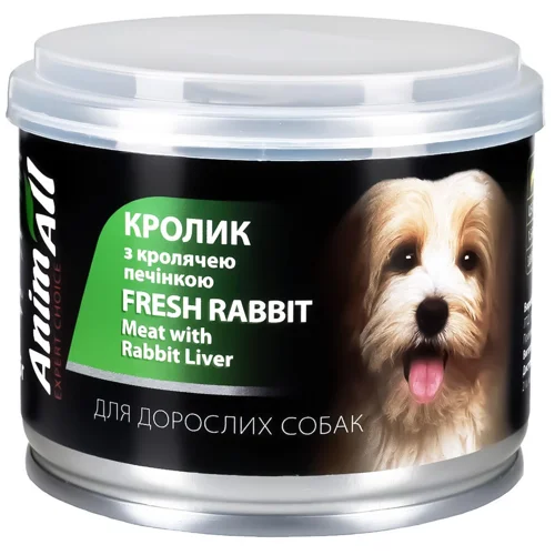 Корм вологий AnimAll з кролем та кролячою печінкою для дорослих собак 195г