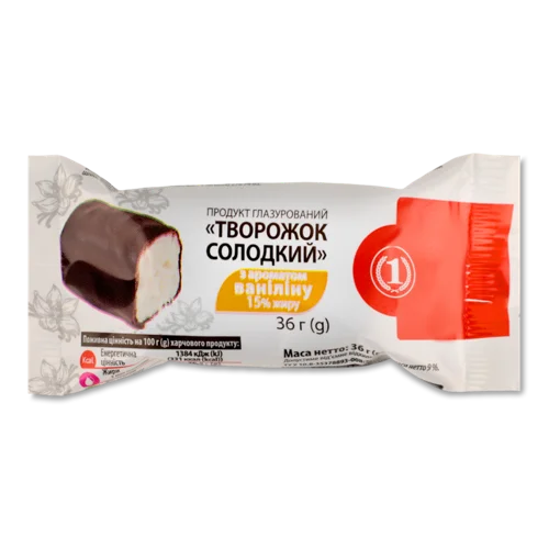 Творожок Глазурований Солодкий З Ароматом Ваніліну ТМ "1", м/у, 15%, 36г