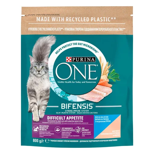 Корм сухий Purina One Difficult Appetite з тріскою та фореллю для котів 800г