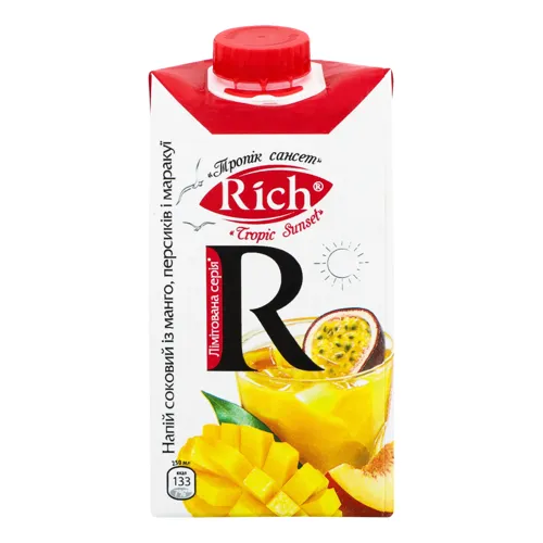 Напій соковмісний неосвітлений із манго, персиків і маракуї Rich т/п 0.5л