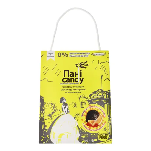 Цукерки з темного шоколаду з мигдалем та апельсином Пані Candy к/у 100г