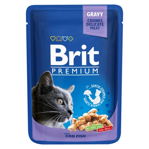 Корм вологий Brit Premium з тріскою для дорослих котів 100г