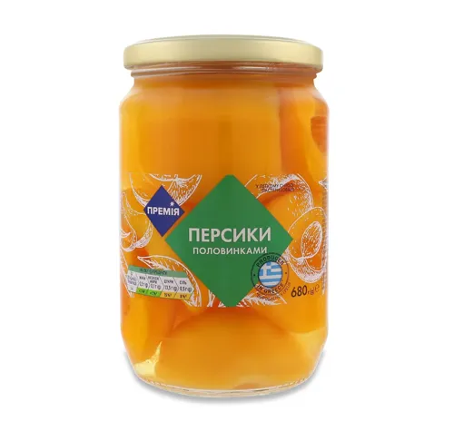 Персики Премія половинками в легкому сиропі, 680г
