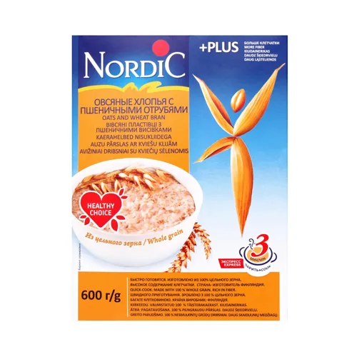 Пластівці вівсяні з пшеничними висівками Nordic 600г