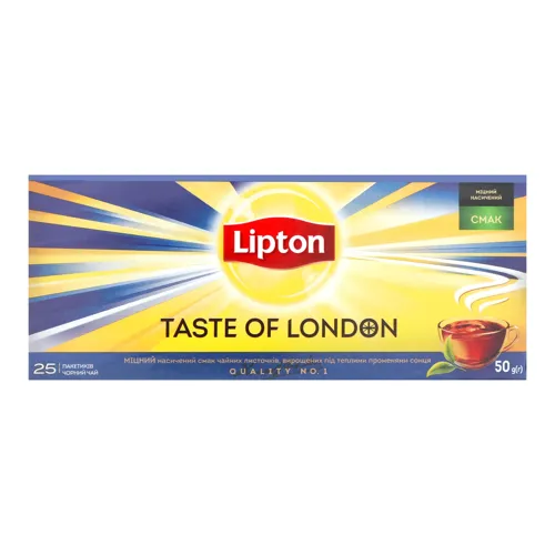 Чай чорний байховий з ароматом бергамота Taste of London Lipton к/у 25х2г