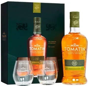 Віскі Tomatin Distillery Twin Pack 12 років витримки 0.7л 43% з 2-ма стаканами