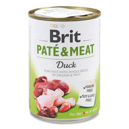 Вологий Повнораціонний Корм Для Дорослих Собак Duck Pate&Meat Brit з/б, 400г