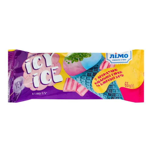 Морозиво 10% двошарове з ароматами жувальної гумки та цукрової вати в вафельному ріжку Icy ice Лімо м/у 65г