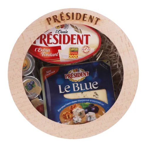 Набір Сир 50% Le Blue 100г+Сир 60% l'Ovale l'Extra Fondant 100г President+Джем Малиновий, Апельсиновий, Смородиновий 3х30г Дніпро 1шт