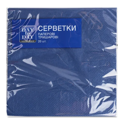 Серветки Паперові 3-Шарові з Тисненням по Периметру Сині 33x33см, Day by Day, 20шт