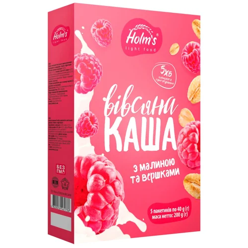 Каша вівсяна Holm`s з малиною та вершками 200г