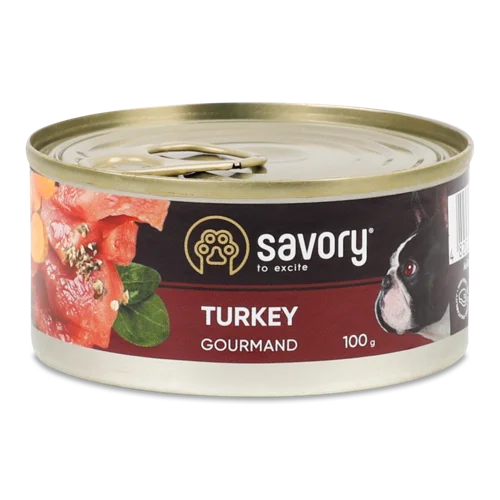 Корм Консервований Повнораціонний Для Дорослих Собак Turkey Gourmand Savory З/б 100г
