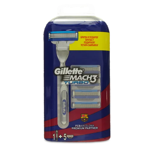 Бритва ТУРБО Mach3 Gillette, 1 шт, з 4 змінними касетами, в/к