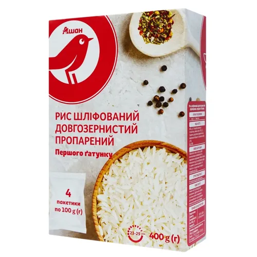Рис Ашан шліфований довгозернистий пропарений 4шт*100г