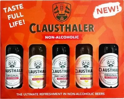 Подарунковий набір пива Clausthaler 0% 2 шт х 0.33л + Пиво Clausthaler Lemon 0.17% 2 шт х 0.33л + Пиво Clausthaler нефільтроване 0.45% 1 шт х 0.33л