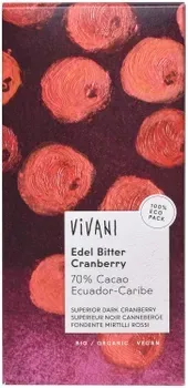 Шоколад Vivani чорний органічний 70% какао з клюквою 100г