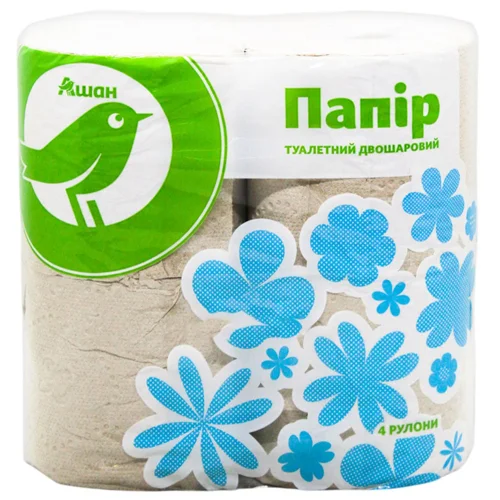 Туалетний папір Auchan 2-шаровий сірий 4шт