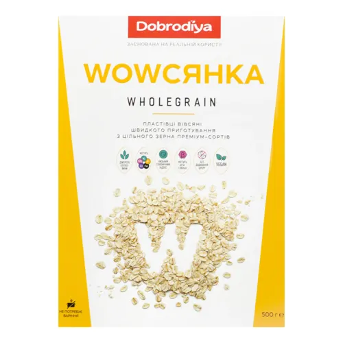 Пластівці вівсяні з цільного зерна Wholegrain Wowсянка Dobrodiya