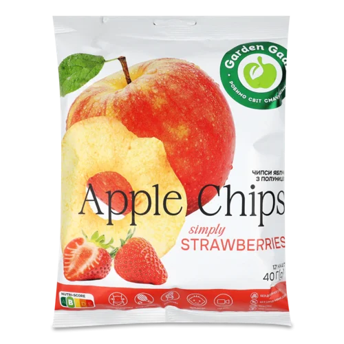 Яблучні Чипси з Полуницею Garden Gadz, натуральна оболонка, в/ґ, 40г