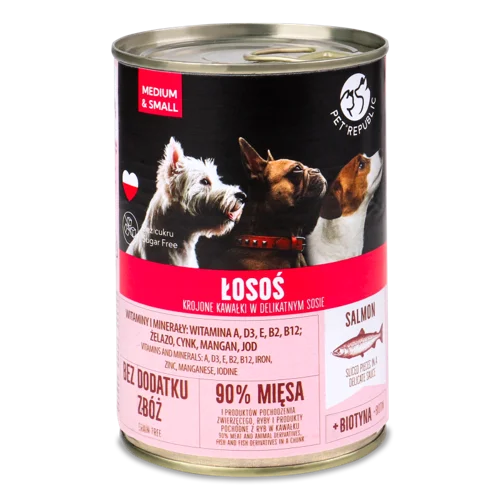 Корм Консервований Для Собак У Соусі З Шматочками Лосося Pet Republic з/б, 400г