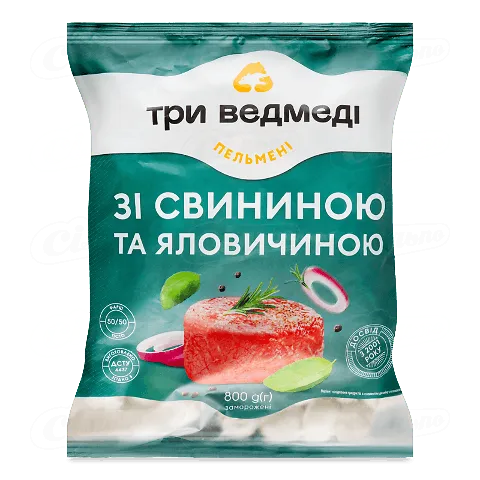Пельмені Три ведмеді зі свининою та яловичиною 800г
