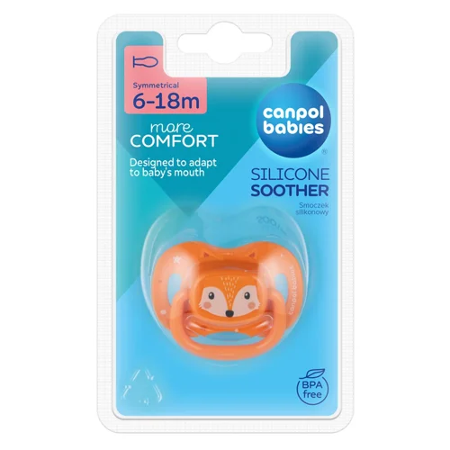 Пустушка Canpol Babies Cute Animals симетрична силіконова 6-18 місяців помаранчевий