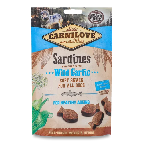 Ласощі Для Собак Напіввологі Sardines Збагачені Дикою Часником Carnilove, В/ґ, 200г