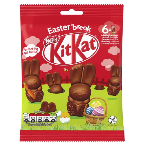 Фігурки шоколадні NESTLÉ® KITKAT® Кролики з рисовими кріпсами, печивом та вафлями 66г