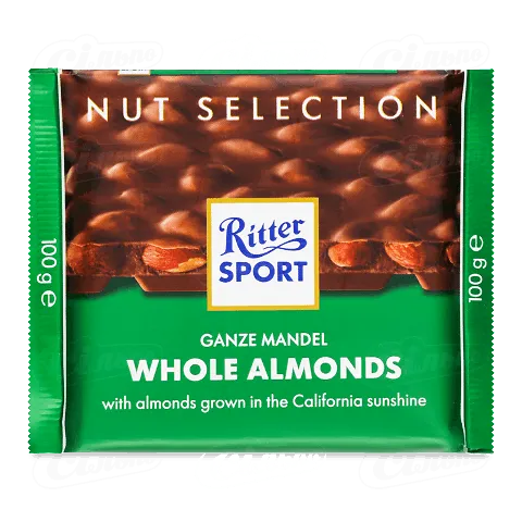 Шоколад молочний Ritter Sport з цільним мигдальним горіхом, 100г