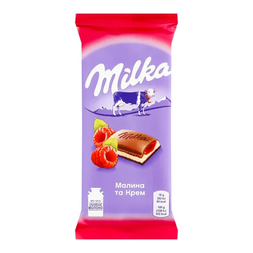 Шоколад молочний «Малина та Крем» Milka 90г