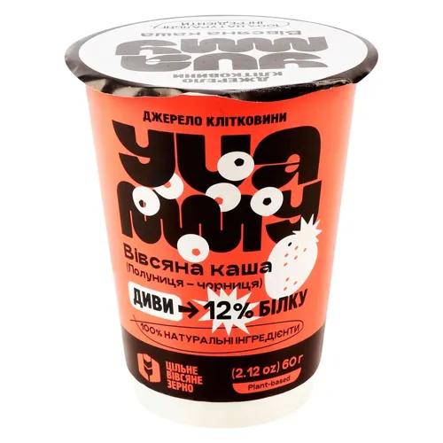 Каша вівсяна Yuammy Полуниця-чорниця з протеїном миттєвого приготування 60г