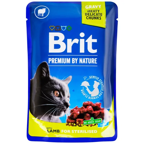 Корм вологий Brit Premium з ягням для стерилізованих котів 100г