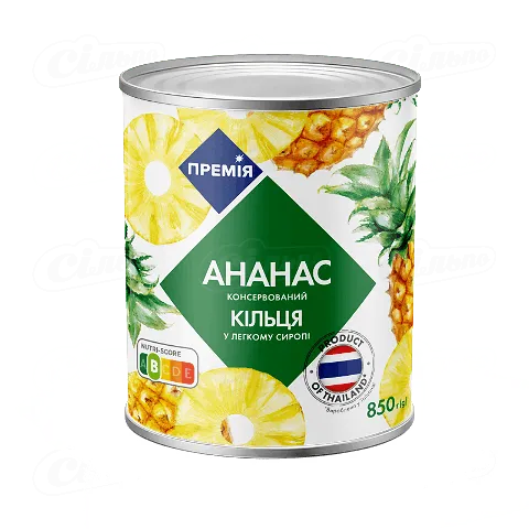 Ананас «Премія»® кільця в легкому сиропі, 850г