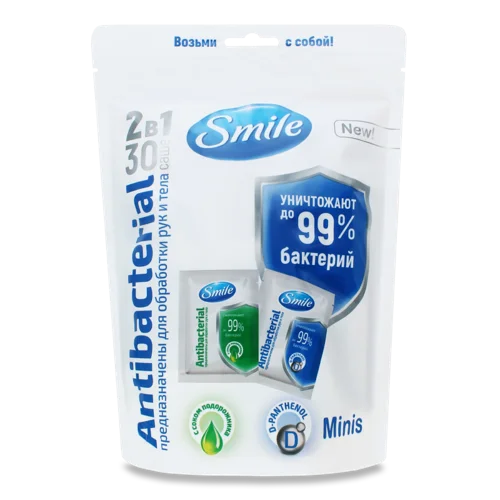Вологі Серветки Вологі в Саше Antibacterial Smile 30шт