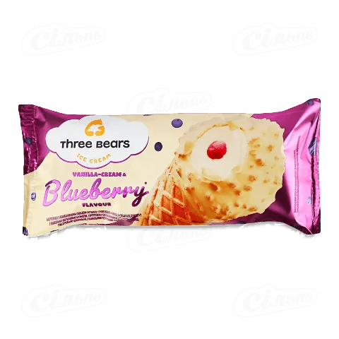 Морозиво Три Ведмеді ріжок ваніль-чорниця 70г