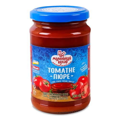 Томатне Пюре 10% Натуральне Пастеризоване З Перетертих Томатів Маленький Кухар Скляна Банка 300г