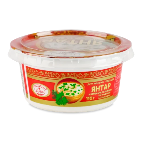 Сир Плавлений Пастоподібний З Вершками Та Зеленню Янтар Козуб, ст 110г