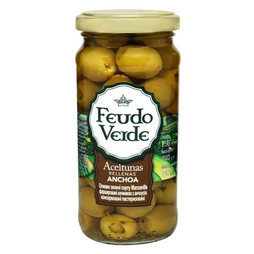 Оливки зелені Feudo Verde Manzanilla фаршировані анчоусами 240г