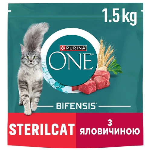 Корм сухий Purina One з яловичиною для дорослих стерилізованих котів 1,5кг