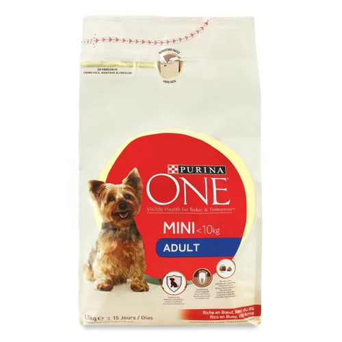 Корм сухий для дорослих собак малих порід з яловичиною та рисом, Purina One, м/у 1.5кг