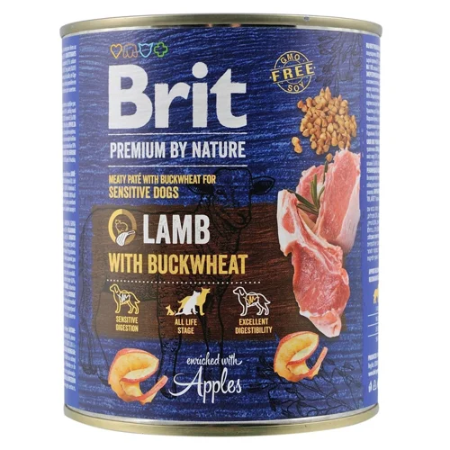 Корм вологий Brit Premium з ягням та гречкою для собак з чутливим травленням 800г